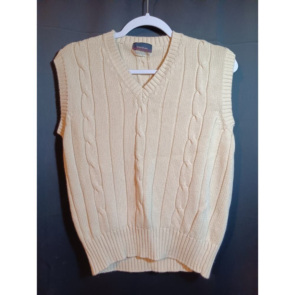Mark Shale Ivory Cotton Sweater Vest Men's Medium V-Neck Vintage Hong Kong